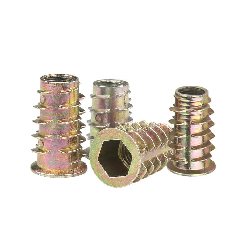M4M5M6M8M10 Zinc Alloy Wood Threaded Inserts Flat Head Furniture Nut Type D Wood Insert Nut with Flange Zinc Plated Finish