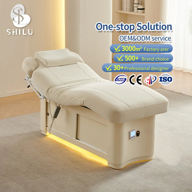 SHILU Electric Beauty Bed High-Density Sponge 2 Motors Modern Design Synthetic Leather Wood Frame Non-Foldable Salon Hotel Gym