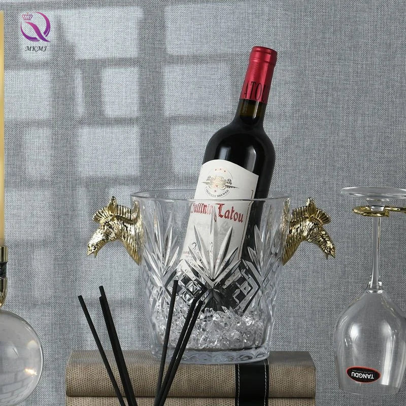 Light Luxury Gold Metal Horsehead Clear Glass Ice Bucket Desktop Glass Container Ice Bucket for Bar Hotel Home Decor