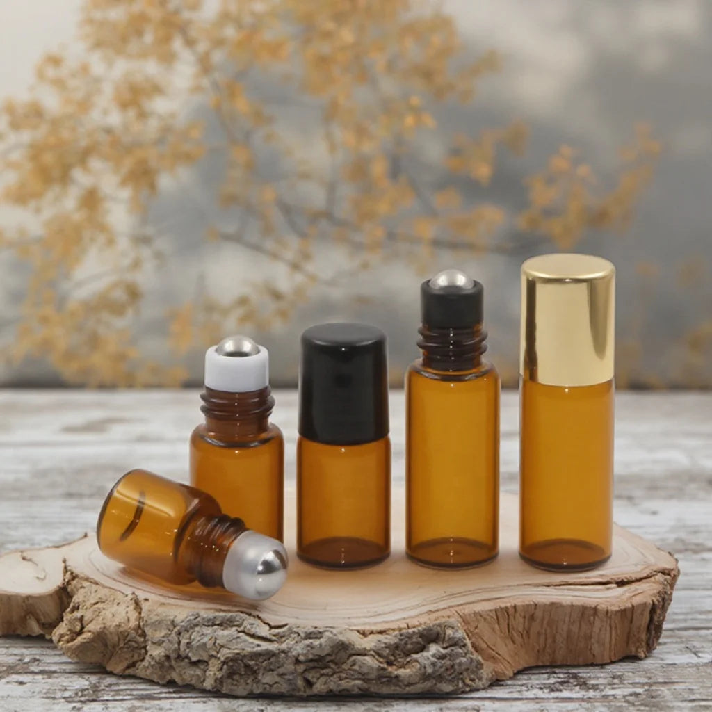 Mini Clear Amber Glass Steel Roller for Essential Oils 1ml 2ml 3ml Roll-on Bottle Aluminum Cap Empty Perfume Sample Cylinder
