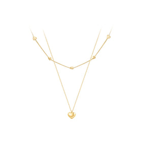 18K Gold Plated Stainless Steel Jewelry Double Layered Small Heart Chain Choker Heart Pendant for Women Necklace P243434