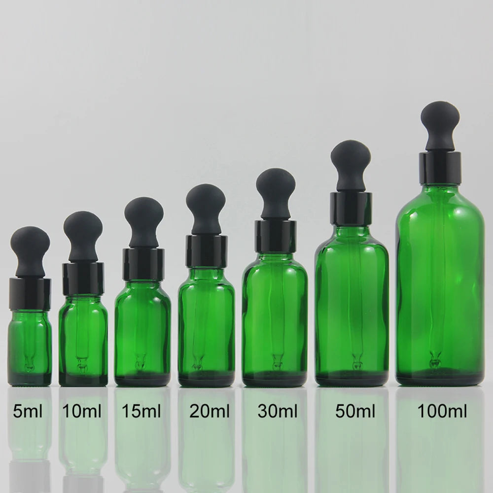 Wholesale Empty 10ml 15ml 20ml 30ml 50ml 100ml Essential Oil Dropper Glass BottleGreen Frosted Glass Beard Bottle with Dropper