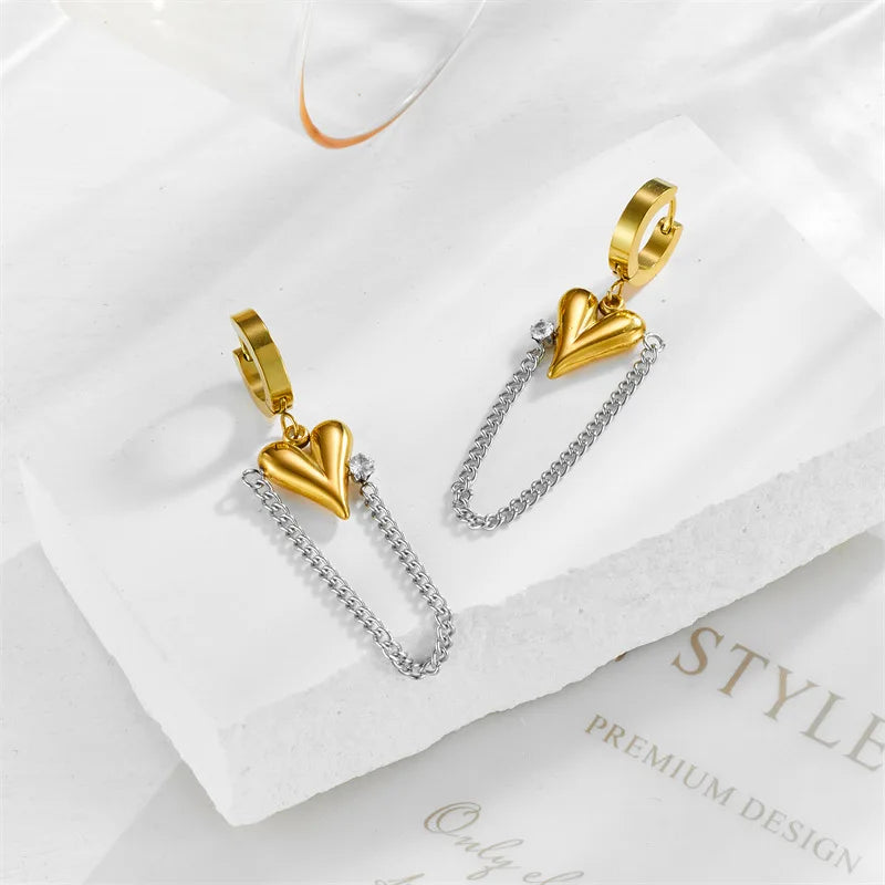 Wholesale Non Tarnish 18k Gold Pvd Plated Stainless Steel Heart Shape Dangle Tassel Earrings for Women Jewelry