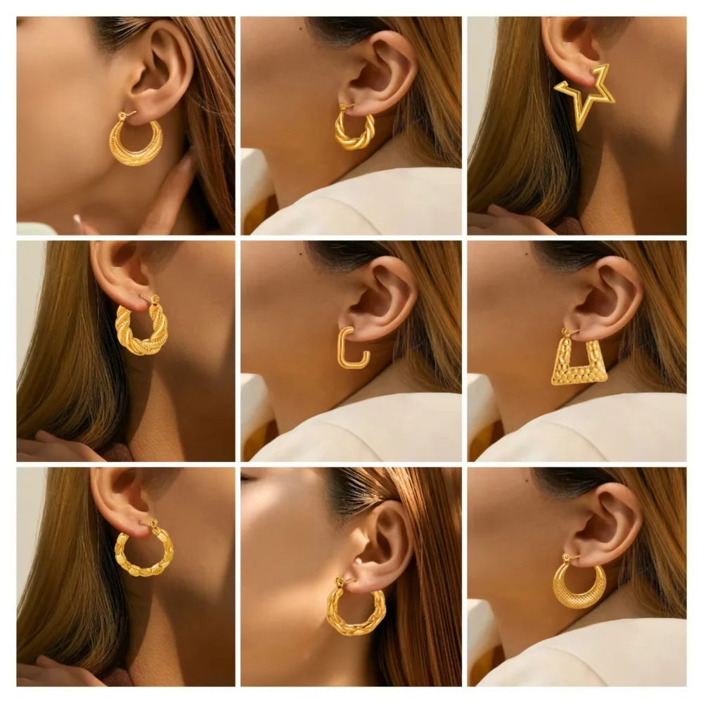 Wholesale Bulk Best Hypoallergenic Jewelry Waterproof Anti Tarnish 18k Gold Stainless Steel Hoop Earrings for Sensitive Ears
