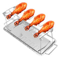 14 Slots Chicken Leg Wing Grill Rack SS BBQ Drumsticks Holder Smoker Oven Roaster Stand with Drip Pan