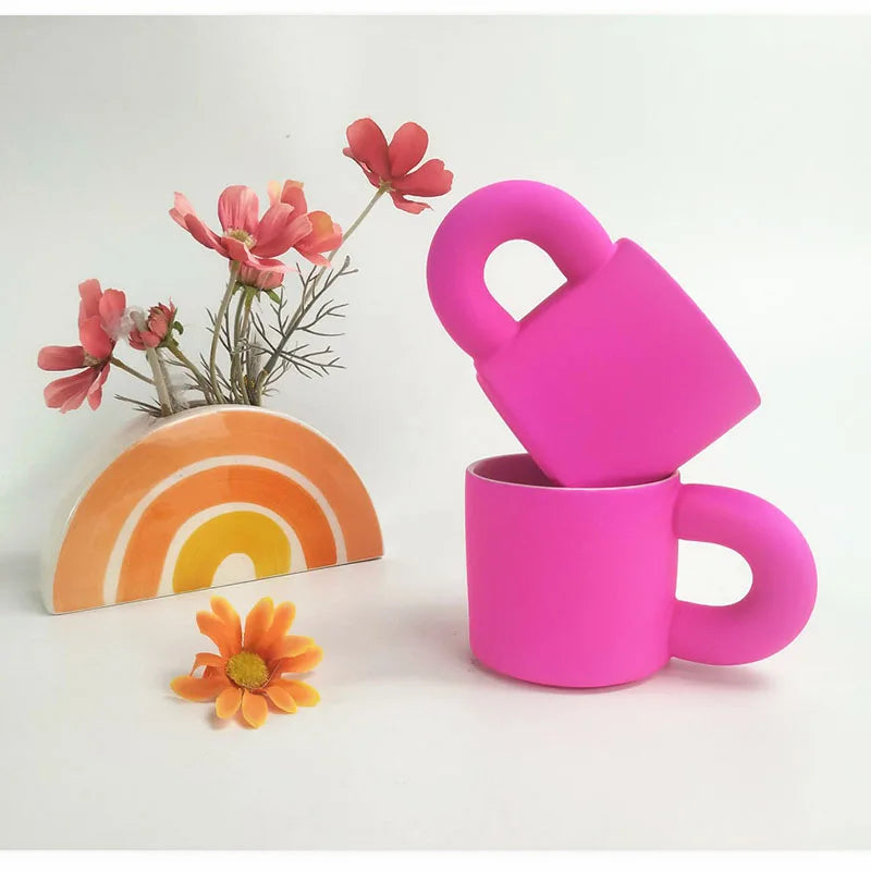Solhui Korea Ins Ceramic pink Fat Mug High Value Retro Frosted Chubby Mug