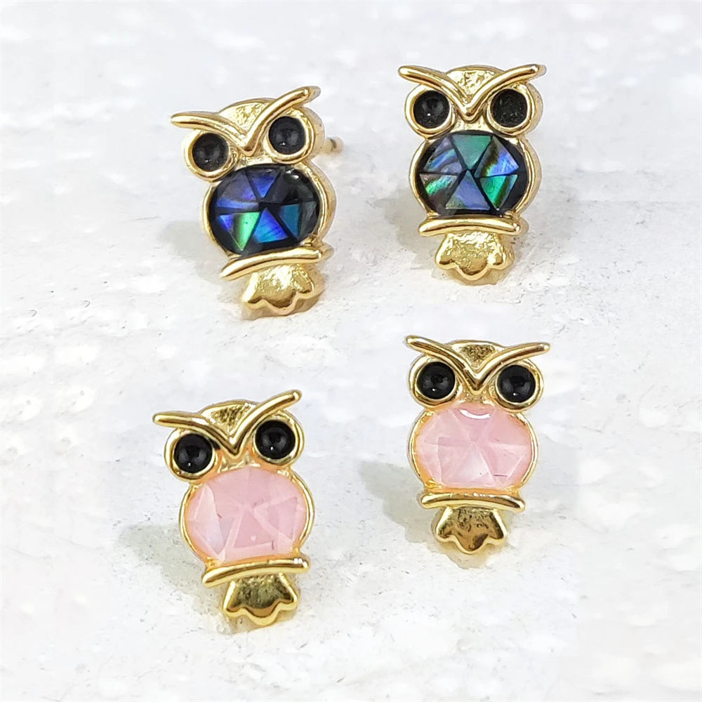 S925 Sterling Silver Colors Animal Handmade Shell Earrings Minimalist Cute Owl Stud Earrings Natural Seashell Jewelry for Women