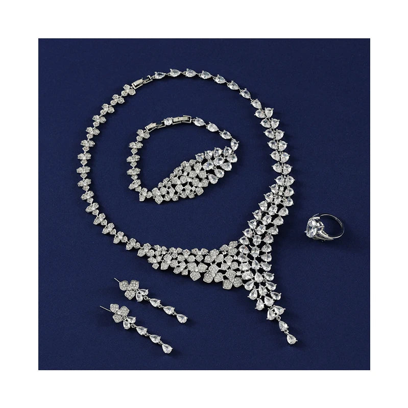 Large Statement Jewelry Set Necklace Earrings Set Cz Luxury Gift Middle East Wedding Jewelry Set