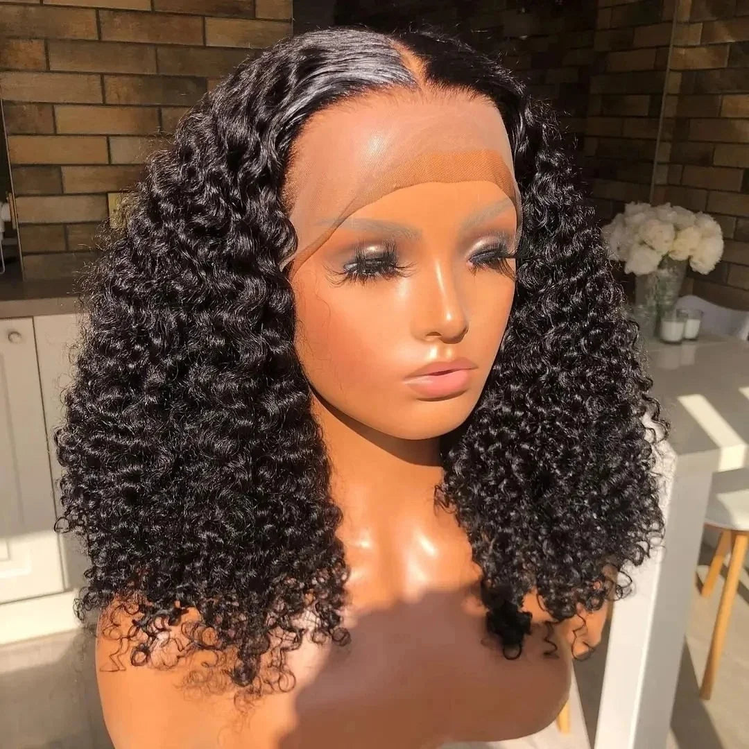 Bleached Invisible Knots High Density Natural Black Color Afro Kinky Curly Remy Braided Human Hair 13*6 Full Lace Front Wigs