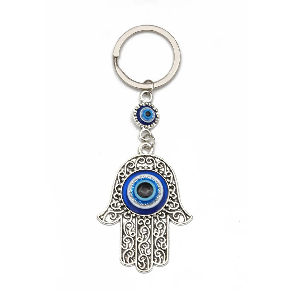 New Hand of Fatima Keychain Turkish Palm Blue Eyes Tree of Life Keychain Car Bag Pendant