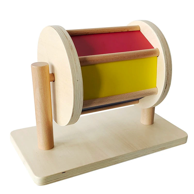 LT153 Montessori rainbow Drum Kids Wooden Educational Toddler Toys Spinning Drum for Montessori