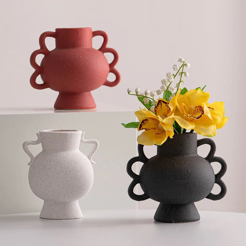 Minimalist Modern Creative Living Room Flower Arrangement Frosted Ceramic Decoration Flower Vases Dining Table Ornaments