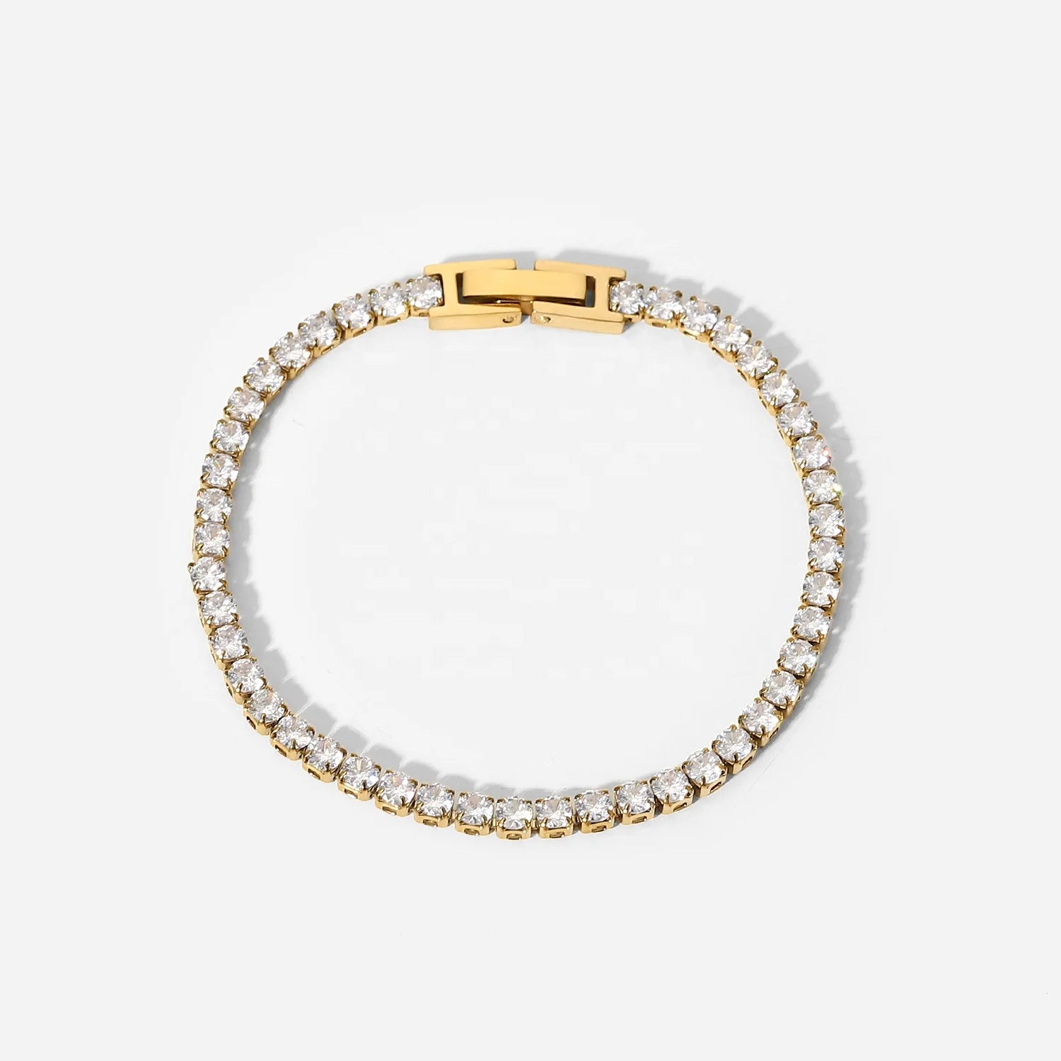 Trendy 14k Gold Plated Full Zircon Plated Claw Setting  Stainless Steel Bracelets for Ladies Gift