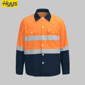 Men's High Visibility Durable Reflective Safety Suit 100% Cotton Work Wear Long Sleeve Air Vent Jacket Breathable Workwear Shirt