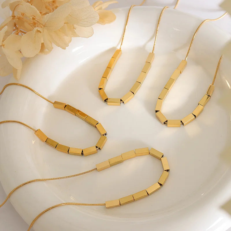 New Design 316L Stainless Steel Chain Square Tube Choker Necklace for Women P226