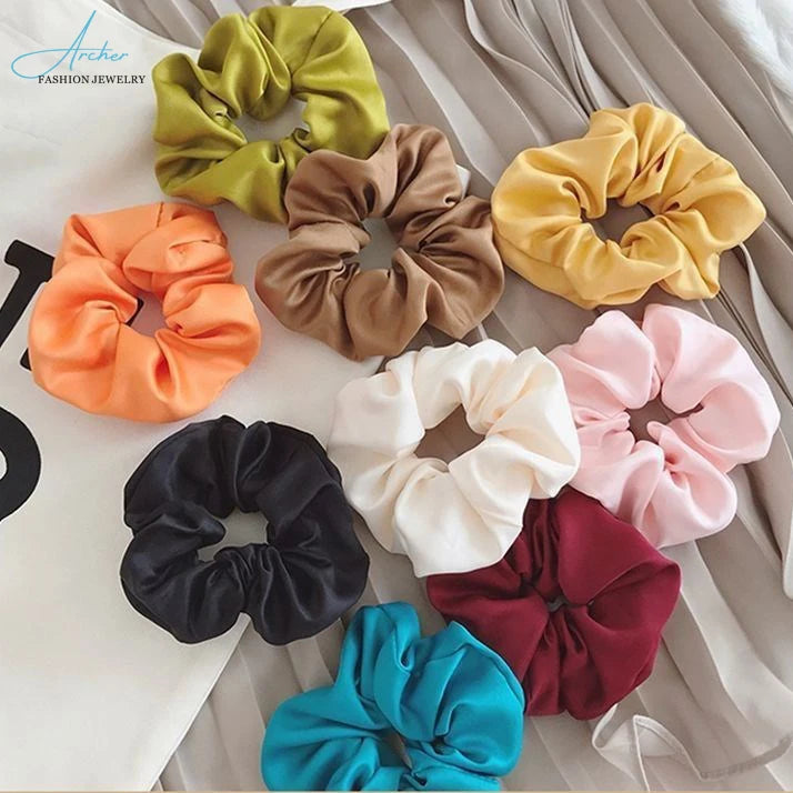French Satin Imitation Silk Fabric Vintage Pig Large Intestine Scrunchie Wholesale INS Pigtail Ball Band Women's Yellow Hair