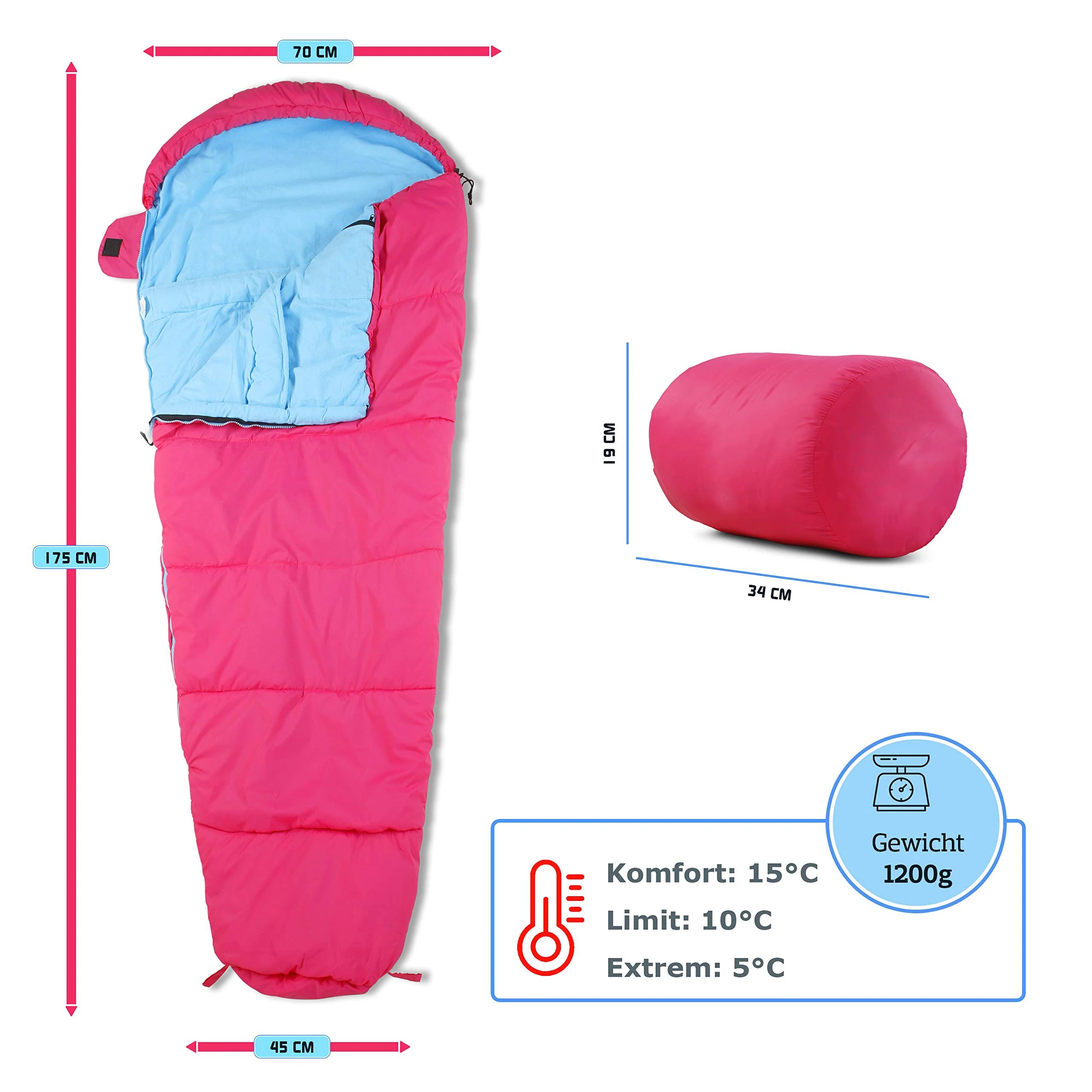 Camping Lightweight Nylon Flannel Sleeping Bag for Kids 3 Seasons Warm & Cool Weather Travel Gear Child Size for Outdoor Camping