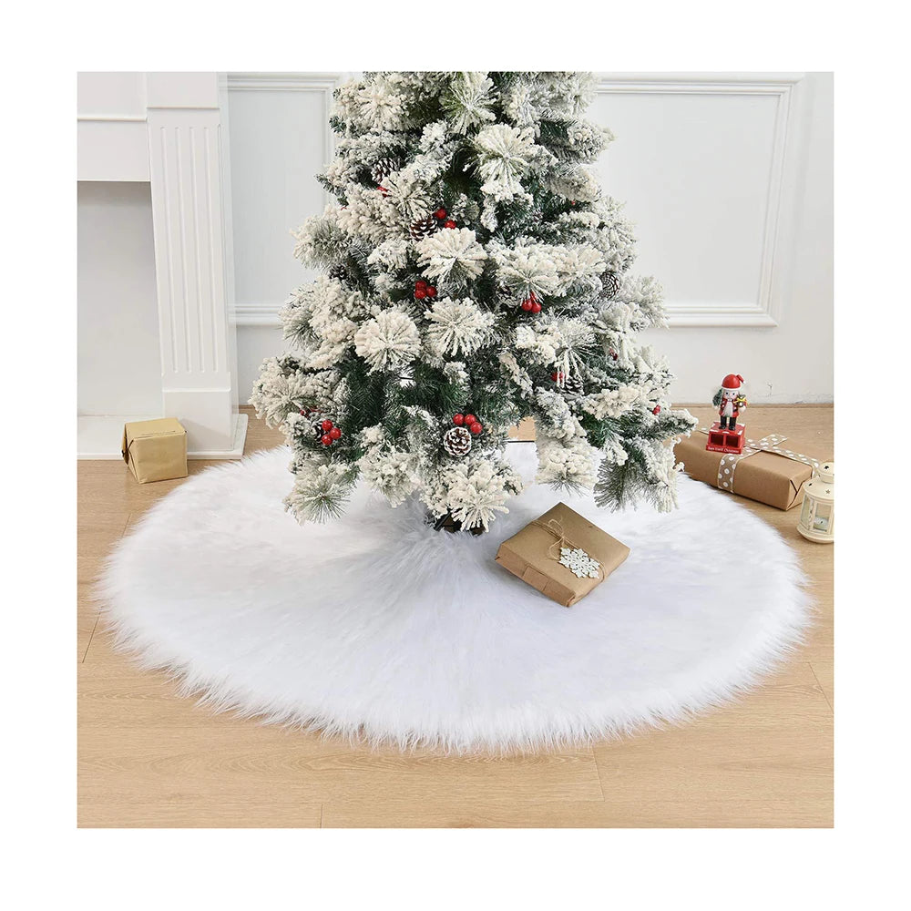 OEM Wholesale Custom Xmas Tree Carpet Mat Cover Plush Faux Fur White Christmas Tree Skirt