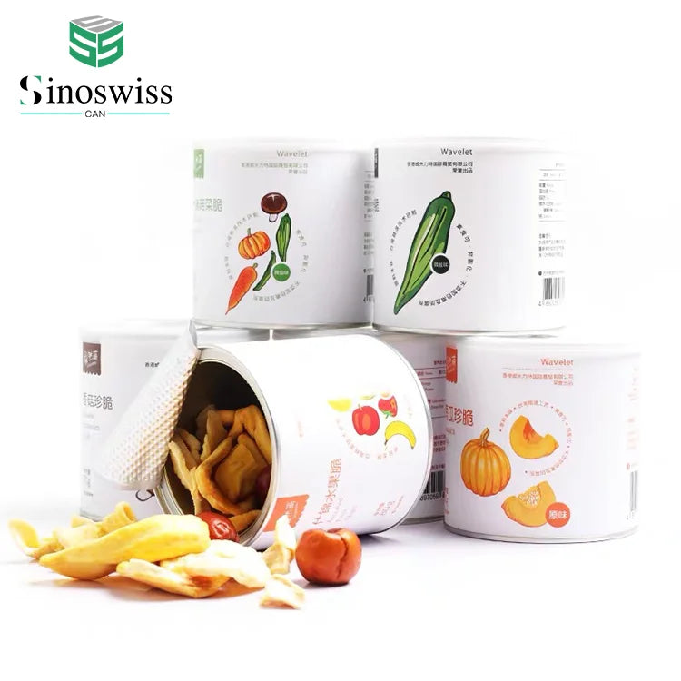 Recycled Material Custom Printed Food Grade Round Empty Cans Box for Snack Chocolate Potato Chips with Vanishing Printing