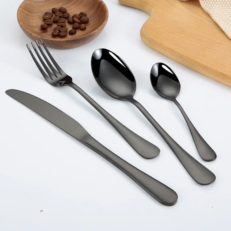 Top Sell Luxury Utensils Black Silverware Set Juegos De Cubiertos Unique Spoons Forks Knives Stainless Steel Cutlery Set