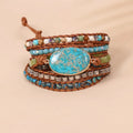 Bohemian Handmade Imperial Stone Multilayer Leather Wrap Malachite Bead Bracelet SKB006