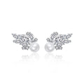 LUOTEEMI Korean Style Flower Stud Gold Plated Pearl Earring with Shiny CZ Zircon for Bridal Wedding