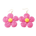 New Boho Raffia Straw Wrapped Flower Drop Dangle Earrings Gold Plated Hoop Earrings for Women Inspired by Bohemia Style