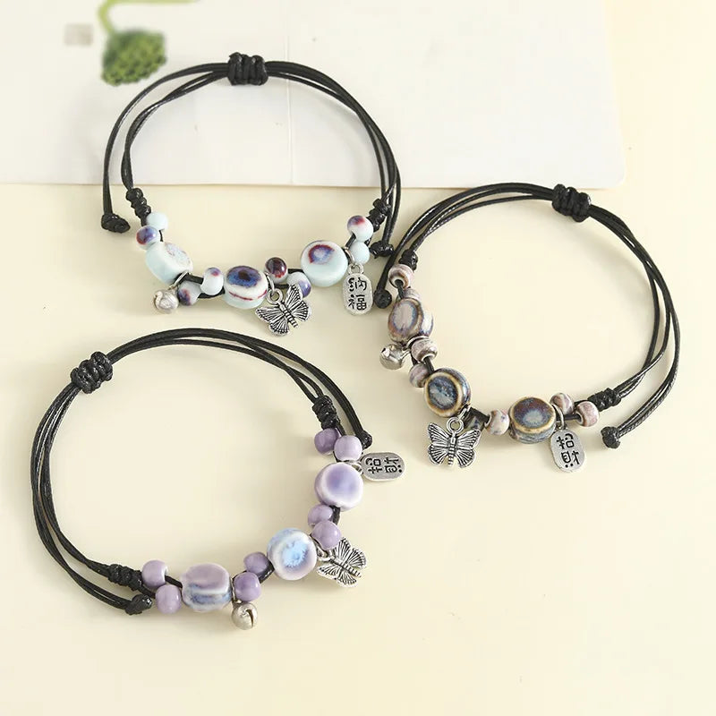 YL Original Design Light Luxury Niche Jingdezhen Ceramic Beaded Artistic Mori Buckle Butterfly Unisex Birthday Gift Wholesale