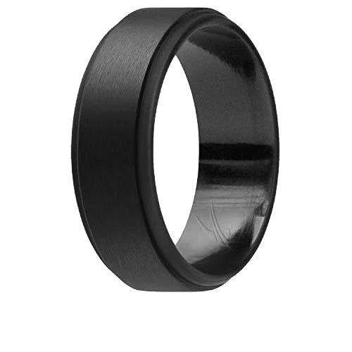2024 Men's SC Stainless Steel Non Stress Rings 8mm Pure Black with Great Wall Pattern Frosted Anxiety Rings for Weddings