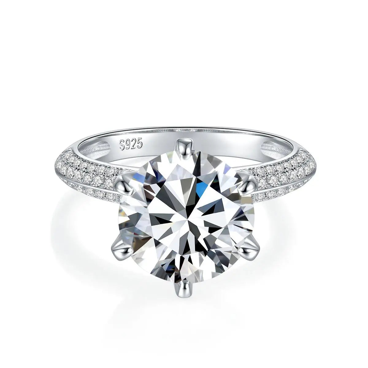 5CT Def Vvs  Round Brilliant Moissanite Ring Jewelry Eternity Wedding White Gold Color Rhodium Plated Ring Sterling Silver