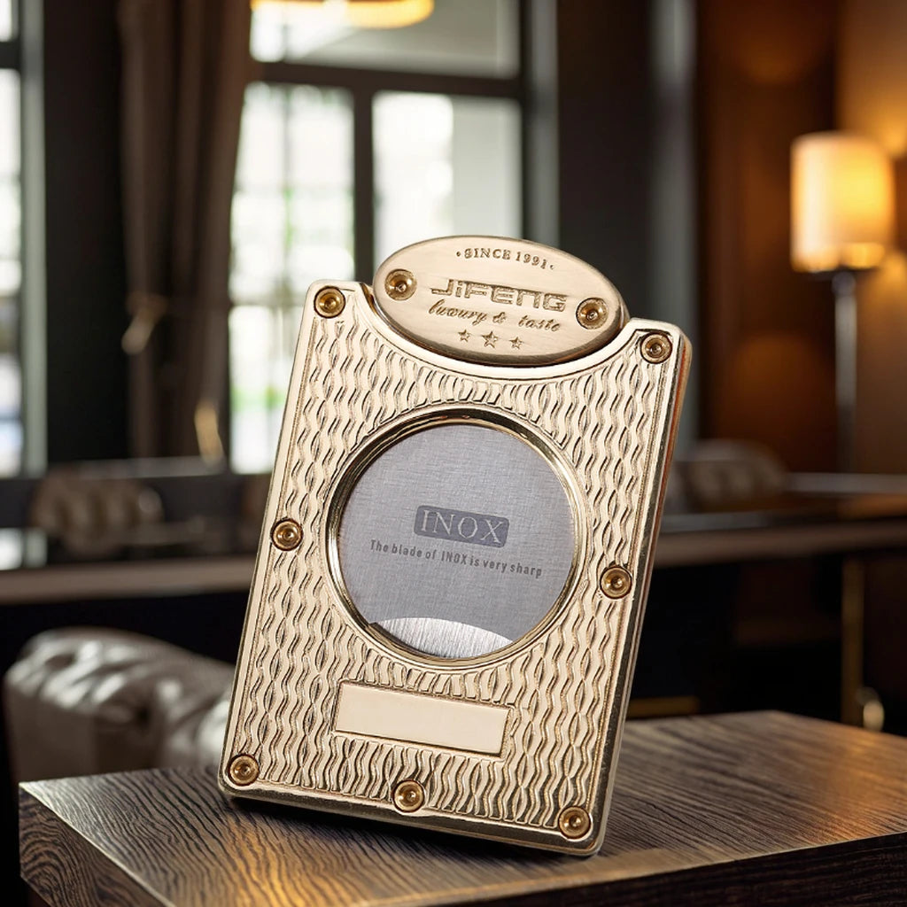 JIFENG J301 Portable Square Brass Stainless Steel Sharp Blade Durable Cigar Cutter with Leather Pouch Gift Box Packing