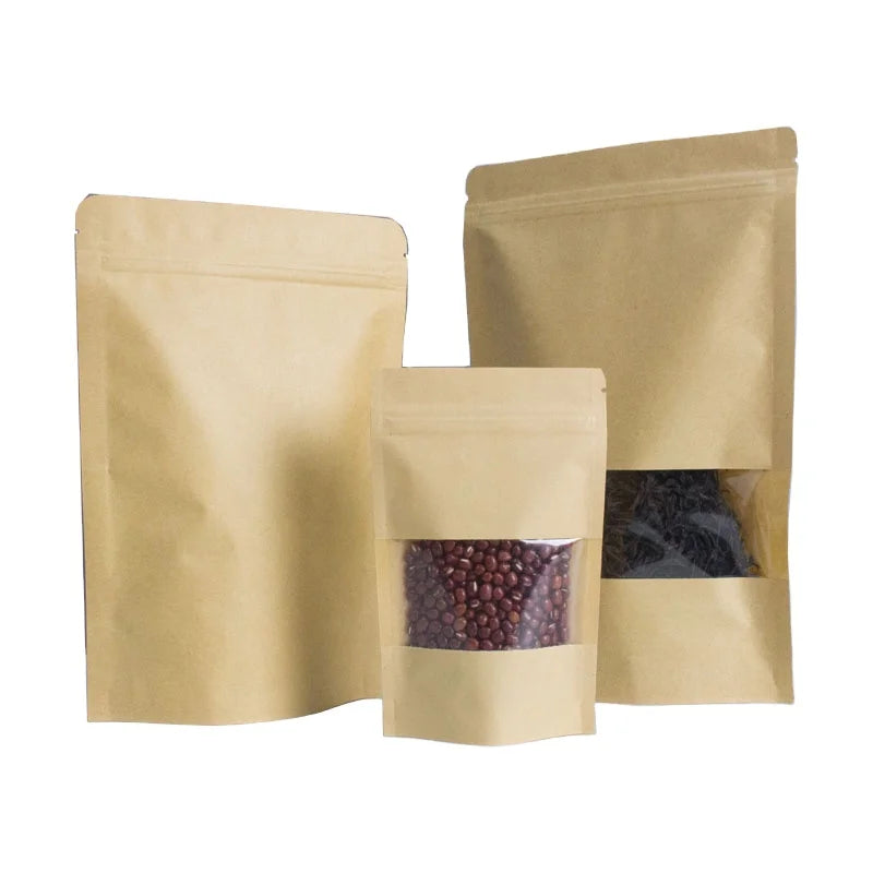 BNJ BNJ03 Biodegradable Compostable Zipper Top Kraft Paper Bags with Gravure Printing Eco-Conscious Customizable Food Storage