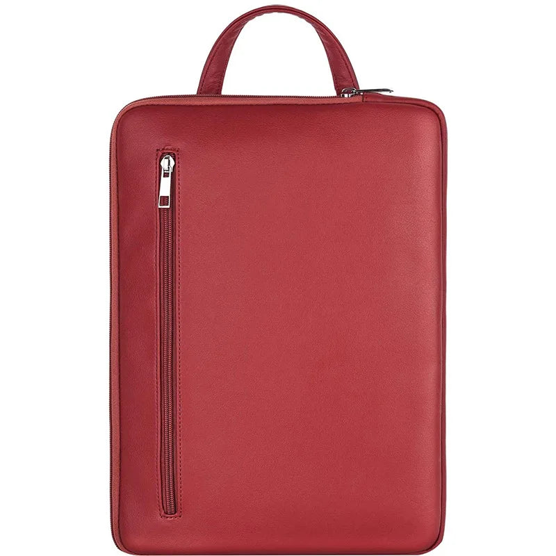 Factory Wholesale PU Leather Laptop Bag with Front Pocket Portable Red Notebook Bag Customizable
