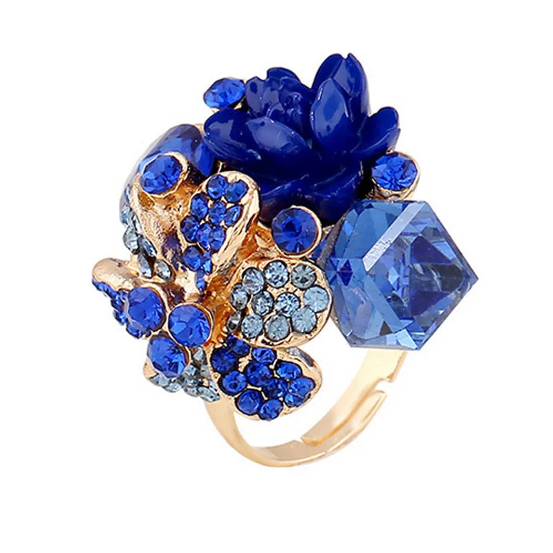 European and American Jewelry Dazzling Crystal Gemstone Open Ring Personality Fashion Flower Ring Ring