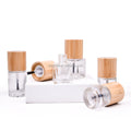 Custom Desgin Round Shape Clear Black  Glass Nail Polish Bottle With Brush and Bamboo Cap