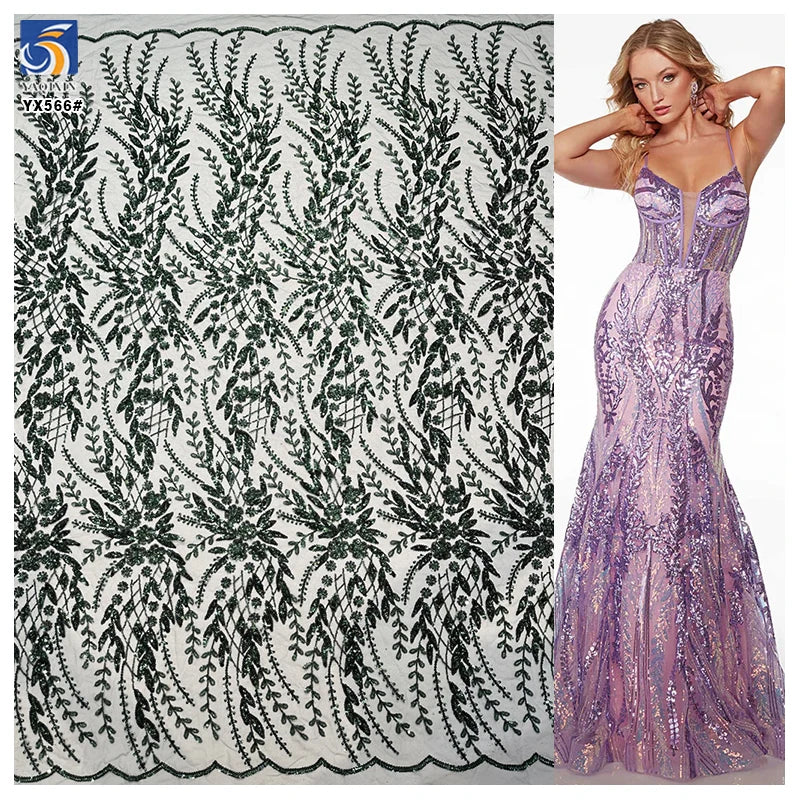 YX566 Best Quality Eco-Friendly Breathable Polyester/Metallic Heavyweight Christmas Tulle Lace Sequin Fabric Wedding Nigerian