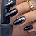 New Custom Design Luxury Medium Oval Silver Glitter Black Finger Nails Full Cover Artificial Art Press on Acrylic Nails Tips