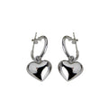 ES057 Bohemia Solid 925 Sterling Silver Earrings Girls Jewelry Accessories Smooth Love Heart Shape Drop Earrings for Women