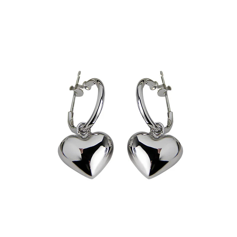 ES057 Bohemia Solid 925 Sterling Silver Earrings Girls Jewelry Accessories Smooth Love Heart Shape Drop Earrings for Women MegaBDM