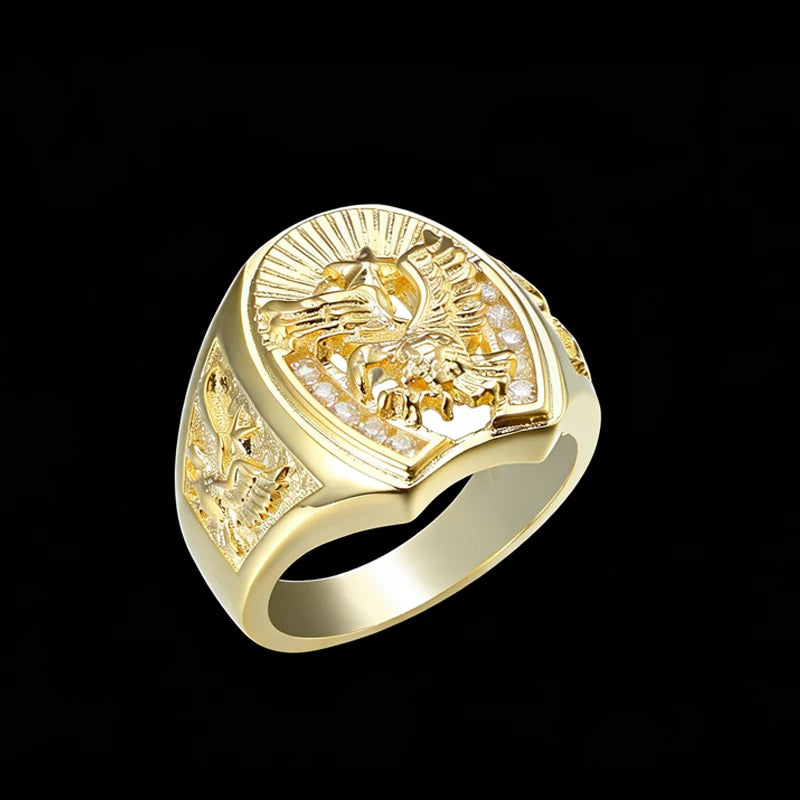 Luxury Gold Eagle Signet Ring with Diamond Accents Perfect Gift for Men