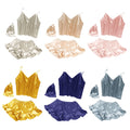 Women's Summer 3Pcs Silky Satin Pajama Set V-Neck Cami Top & Elastic Waist Ruffle Shorts with Storage Bag Luxury Sleepwear