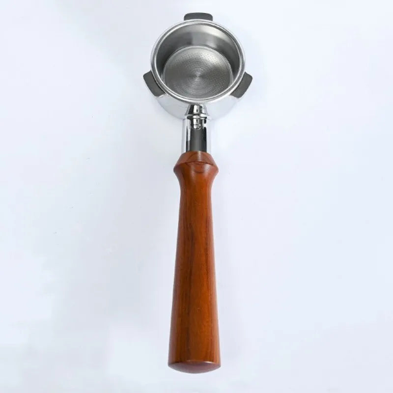 Wooden Espresso Coffee Tools Accessories 58mm Stainless Steel Basket and Bottomless  Wood Coffee Portafilter Handle
