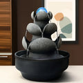 Four-Tier Lotus Flower Water Fountain with Blue LED Sphere Zen Style Resin Tabletop Fountain for Home Office Decor