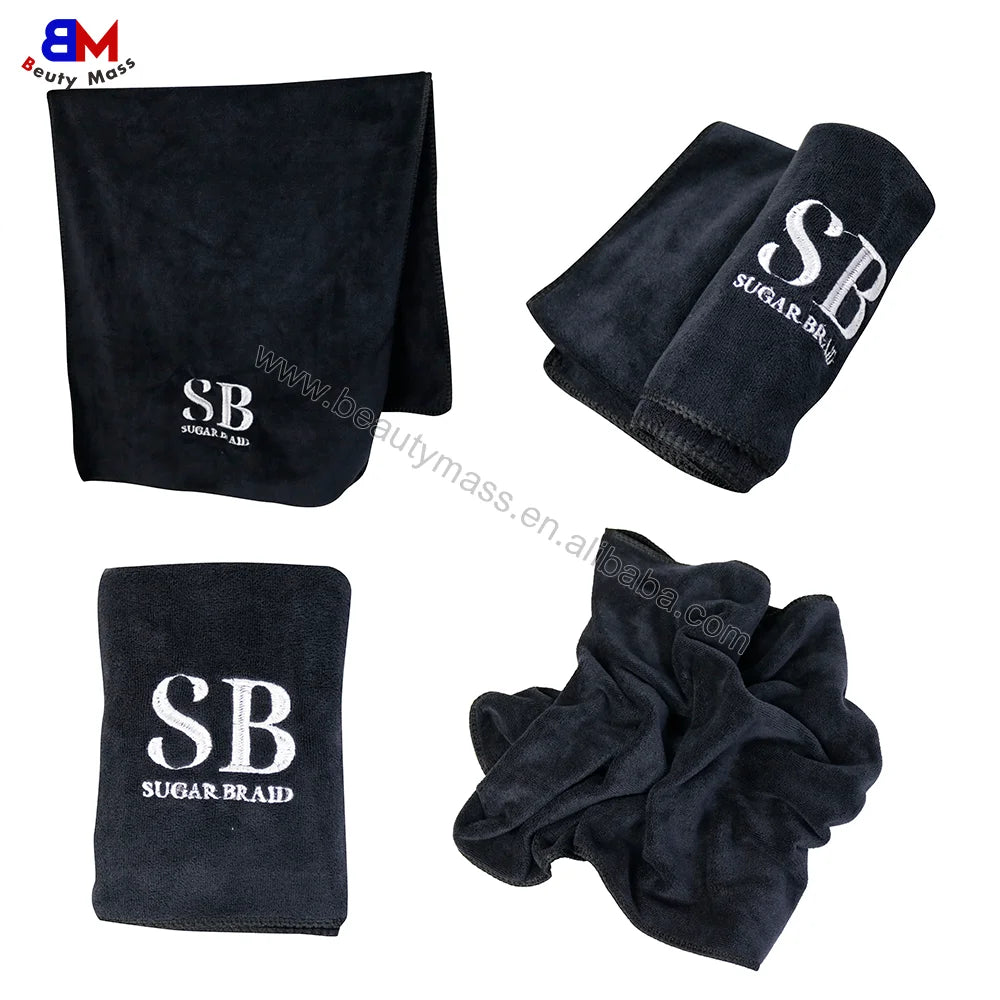 Customized Black Hair Towel Embroidery logo Hair Quick Drying Towel Salon Towels for Hair Salon