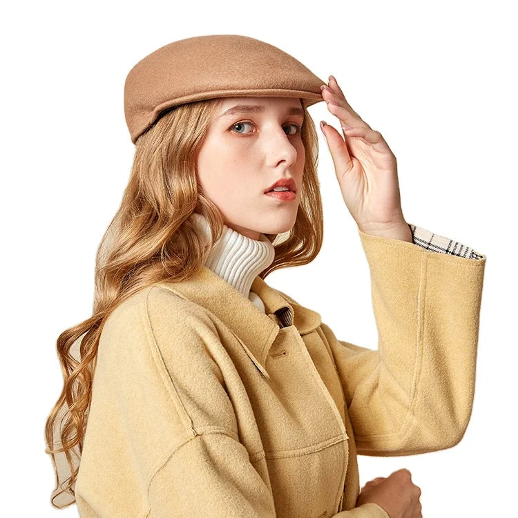 Fashion Newsboy Hats Women French 100% Wool Beret Hats Solid Color Classic Winter Flat Ivy Cap Gatsby Cabbie Cap Ladies