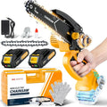 Cordless Mini Chainsaw with 2 Battery 6-Inch Lightweight & Portable Electric Chainsaw with Safety Guard for Tree Cutting Wood