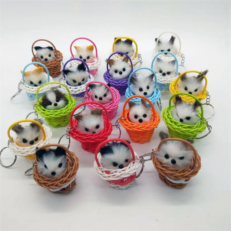 Cross Border Small Round Basket Cat Key Chain Pendant Knitting Craft Small Toy Kitten Basket Kitten Bag Pendant