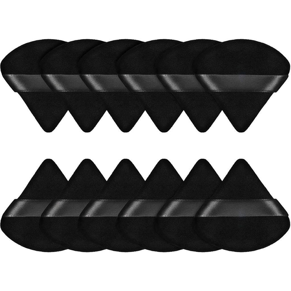 Custom Logo 12-Piece Black Velvet Makeup Puff Soft Cotton Triangle for Powder Application
