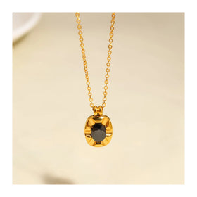 French Design Stainless Steel 18K PVD Gold Plated Black CZ Zircon Pendant Necklace for Women Waterproof Jewelry