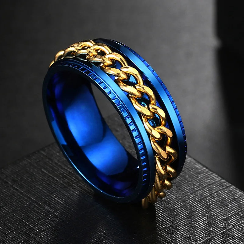 Women's Trendy 8mm Titanium Stainless Steel Rotatable Anxiety Fidget Spinner Ring Accessories LAMOON